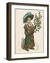 Girl in Fur-Trimmed Coat Fur Muff Gloves and Feathered Hat Carrying a Fair-Sized Branch of Holly-Kate Greenaway-Framed Art Print