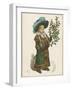 Girl in Fur-Trimmed Coat Fur Muff Gloves and Feathered Hat Carrying a Fair-Sized Branch of Holly-Kate Greenaway-Framed Art Print