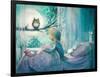 Girl in Her Bed Looking at Owl on a Tree.Picture Created with Watercolors-DeepGreen-Framed Art Print