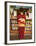 Girl in Kimono, Yukata Buying Crepe, Kyoto City, Honshu, Japan-Christian Kober-Framed Photographic Print