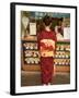 Girl in Kimono, Yukata Buying Crepe, Kyoto City, Honshu, Japan-Christian Kober-Framed Photographic Print