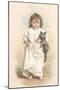 Girl in Nightgown with Frightened Cat-null-Mounted Art Print