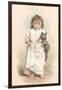 Girl in Nightgown with Frightened Cat-null-Framed Art Print