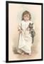 Girl in Nightgown with Frightened Cat-null-Framed Art Print