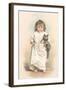 Girl in Nightgown with Frightened Cat-null-Framed Art Print