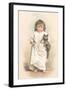 Girl in Nightgown with Frightened Cat-null-Framed Art Print