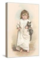 Girl in Nightgown with Frightened Cat-null-Stretched Canvas