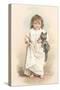 Girl in Nightgown with Frightened Cat-null-Stretched Canvas