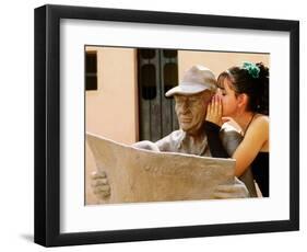 Girl in Quincinera (15th) Birthday Dress Whispering to Statue, Plaza Del Carmen, Camaguey, Cuba-Christopher P Baker-Framed Photographic Print