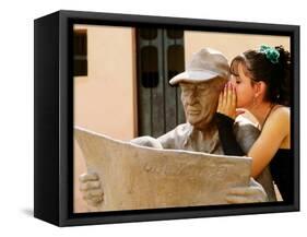 Girl in Quincinera (15th) Birthday Dress Whispering to Statue, Plaza Del Carmen, Camaguey, Cuba-Christopher P Baker-Framed Stretched Canvas