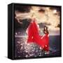 Girl in Red Dress Standing on Ocean Rocks-Melpomene-Framed Stretched Canvas