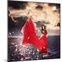 Girl in Red Dress Standing on Ocean Rocks-Melpomene-Mounted Premium Photographic Print