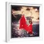 Girl in Red Dress Standing on Ocean Rocks-Melpomene-Framed Photographic Print