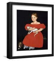 Girl in Red Dress with Cat and Dog, 1830-1835-Ammi Phillips-Framed Art Print