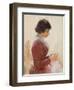 Girl in Red, Sewing-Theodore Robinson-Framed Giclee Print