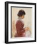 Girl in Red, Sewing-Theodore Robinson-Framed Giclee Print