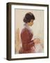 Girl in Red, Sewing-Theodore Robinson-Framed Giclee Print