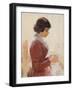 Girl in Red, Sewing-Theodore Robinson-Framed Giclee Print