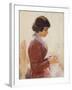 Girl in Red, Sewing-Theodore Robinson-Framed Giclee Print