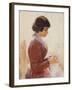 Girl in Red, Sewing-Theodore Robinson-Framed Giclee Print