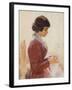 Girl in Red, Sewing-Theodore Robinson-Framed Giclee Print
