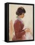 Girl in Red, Sewing-Theodore Robinson-Framed Stretched Canvas