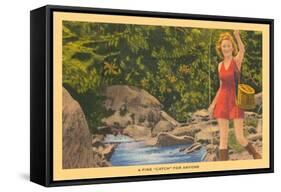 Girl in Red with Creel-null-Framed Stretched Canvas