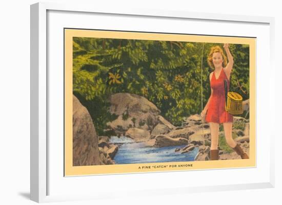 Girl in Red with Creel-null-Framed Art Print