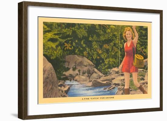 Girl in Red with Creel-null-Framed Art Print