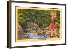 Girl in Red with Creel-null-Framed Art Print