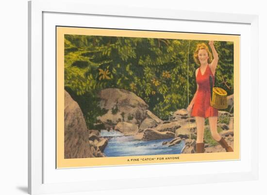 Girl in Red with Creel-null-Framed Art Print