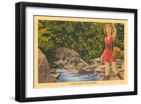 Girl in Red with Creel-null-Framed Art Print