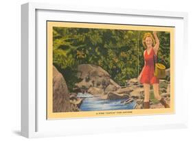 Girl in Red with Creel-null-Framed Art Print