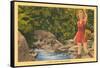 Girl in Red with Creel-null-Framed Stretched Canvas