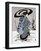 Girl in Snow Storm, 19th Century-Kuniyasu-Framed Giclee Print