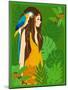 Girl in Tropical Paradise with Blue Bird-Noriko Sakura-Mounted Art Print