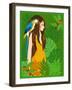 Girl in Tropical Paradise with Blue Bird-Noriko Sakura-Framed Art Print