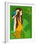 Girl in Tropical Paradise with Blue Bird-Noriko Sakura-Framed Art Print