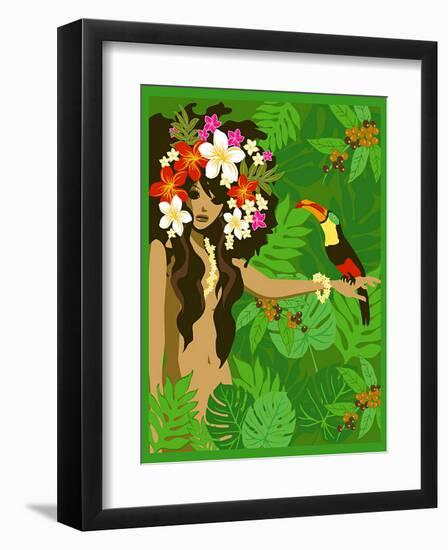 Girl in Tropical Paradise with Flowers-Noriko Sakura-Framed Art Print