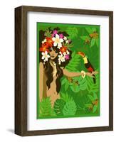 Girl in Tropical Paradise with Flowers-Noriko Sakura-Framed Art Print