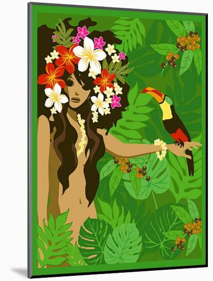 Girl in Tropical Paradise with Flowers-Noriko Sakura-Mounted Art Print