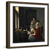 Girl Interrupted at Her Music, c.1658-69-Johannes Vermeer-Framed Giclee Print