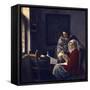 Girl Interrupted at Her Music, C. 1660-Johannes Vermeer-Framed Stretched Canvas