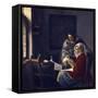 Girl Interrupted at Her Music, C. 1660-Johannes Vermeer-Framed Stretched Canvas