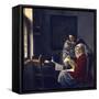 Girl Interrupted in Her Music-Johannes Vermeer-Framed Stretched Canvas