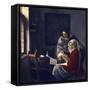 Girl Interrupted in Her Music-Johannes Vermeer-Framed Stretched Canvas