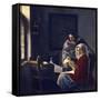 Girl Interrupted in Her Music-Johannes Vermeer-Framed Stretched Canvas