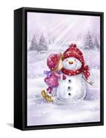 Girl Kissing Snowman-MAKIKO-Framed Stretched Canvas