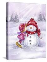 Girl Kissing Snowman-MAKIKO-Stretched Canvas