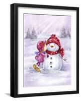 Girl Kissing Snowman-MAKIKO-Framed Giclee Print